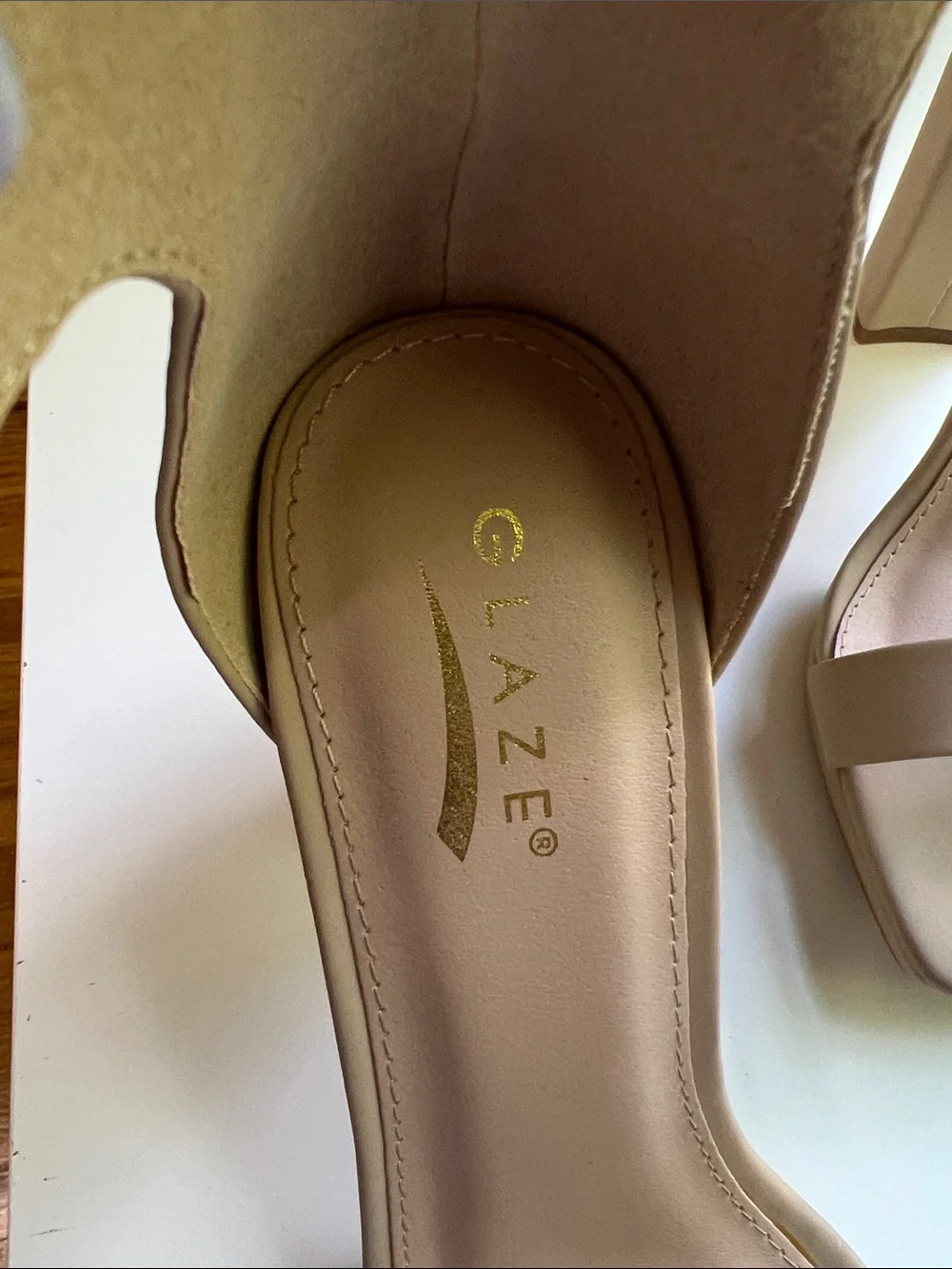 Glaze Nude Ankle Strap‎ Heels Square Toe Sandals Size 8
